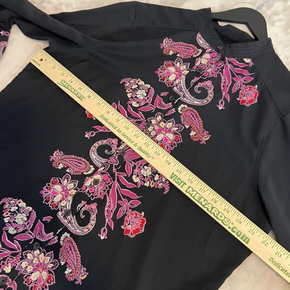 Chicos Top Womens 2 US 12 Black Floral Button Down Sheer Boho Tunic Artsy - Picture 6 of 10